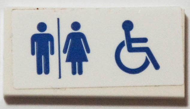 Lego Tile 2 x 4 with Blue Man, Woman and Wheelchair Silhouettes (Restroom) Pattern (Sticker) - Set 40346 / White