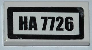 Lego Tile 1 x 2 with 'HA 7726' Pattern (Sticker) - Set 7726