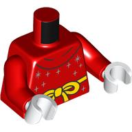 Lego Torso, Yellow Belt with Knot, Silver Stars Print, Red Arms, White Hands / Red