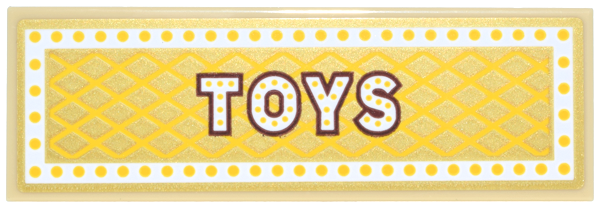 Lego Tile 2 x 6 with Gold Marquee Sign, Reddish Brown 'TOYS', White Border with Yellow Dots and Diamond Lattice Background Pattern (Sticker) - Set 43302
