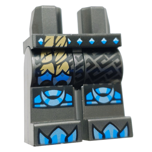 Lego Hips and Pearl Titanium Legs with Dark Azure/Medium Azure Knee Pads, Claws, Dark Tan Rope, Silver Armor print