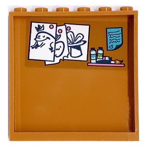 Lego Panel 1 x 6 x 5 with Paints and Paint Brushes on Shelf, Paintings and Note Pattern (Sticker) - Set 41682 / Medium Nougat
