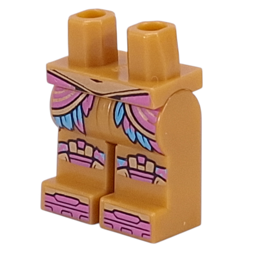 Lego Hips and Pearl Gold Legs with Dark Pink/Bright Blue Skirt, Feathers, Knee Pads print