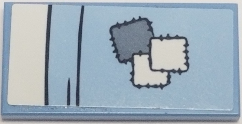 Lego Tile 2 x 4 with White Bed Sheet and Medium Blue Blanket with Dark Bluish Gray and White Patches Pattern (Sticker) - Set 41146 / Medium Blue