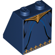 Lego Brick Sloped 65° 2 x 2 x 2 with Gold Waist and Bottom Trim Skirt Print / Dark Blue
