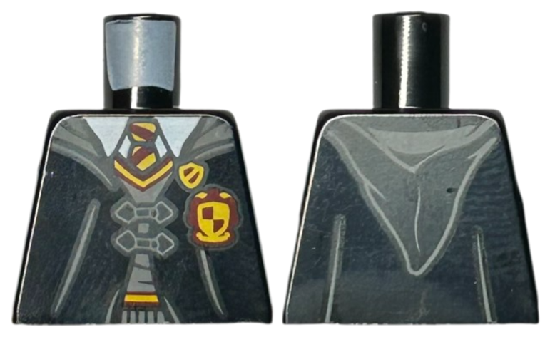 Lego Torso Hogwarts Robe Double Clasped with Badge, Gryffindor Crest, Sweater, Shirt and Tie Pattern / Black