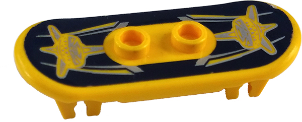 Lego Minifigure, Utensil Skateboard Deck with Silver Shark on Black Background Pattern (Sticker) - Set 6738 / Yellow