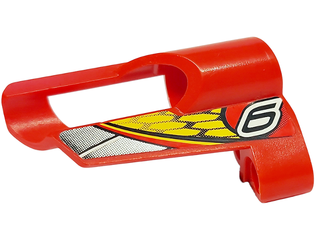 Lego Technic, Panel Fairing # 6 Small Short, Large Hole, Side B with Silver Gradient Stripe, Black Number 6 and Honeycomb on Yellow Background Pattern (Sticker) - Set 8363 / Red