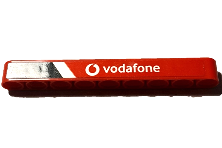 Lego Technic, Liftarm Thick 1 x 9 with Black and White Stripes and Vodafone Logo Pattern Model Left Side (Sticker) - Set 42137