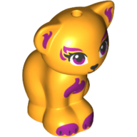 Lego Animal, Cat, Sitting with Magenta Eyes and Inner Ears - Black Nose and Mouth - Magenta Chest Markings and Paws Print