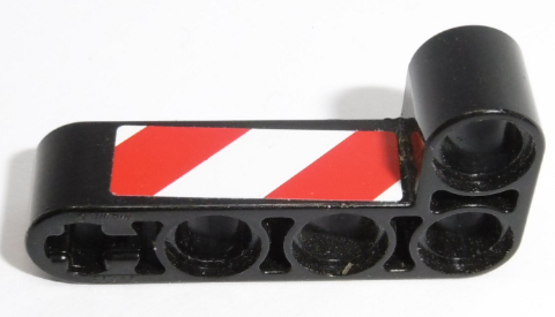 Lego Technic, Liftarm, Modified Bent Thick L-Shape 2 x 4 with Red and White Danger Stripes Pattern (Sticker) - Set 42009