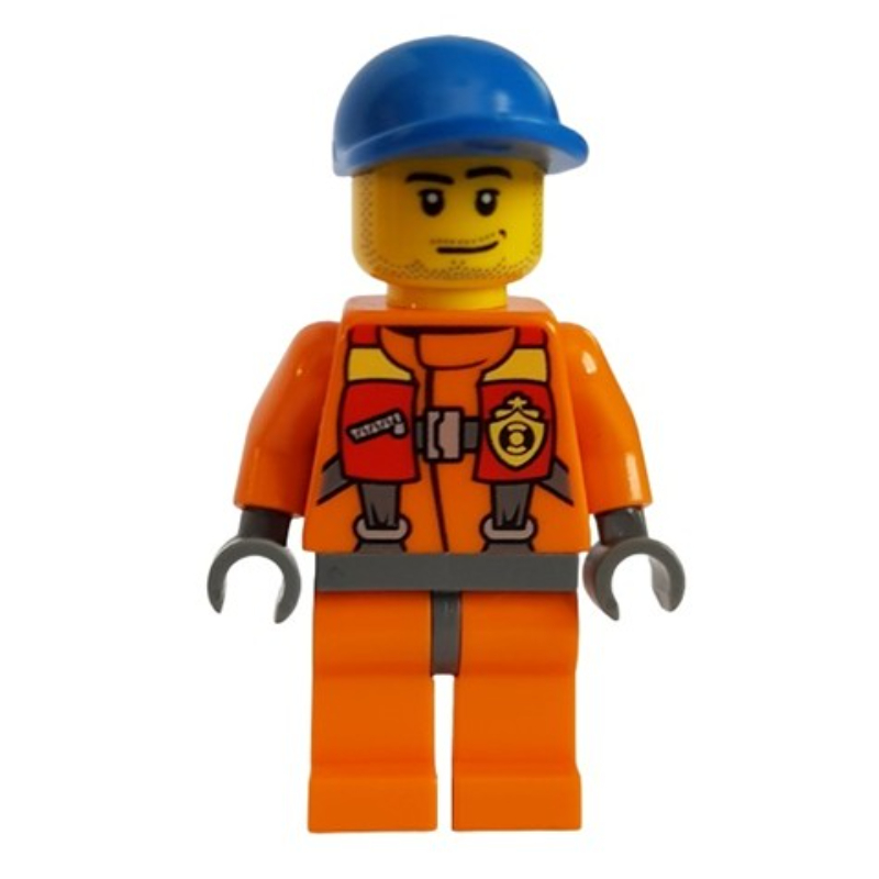 Lego Coast Guard, Orange Jumpsuit, Blue Cap, Stubble