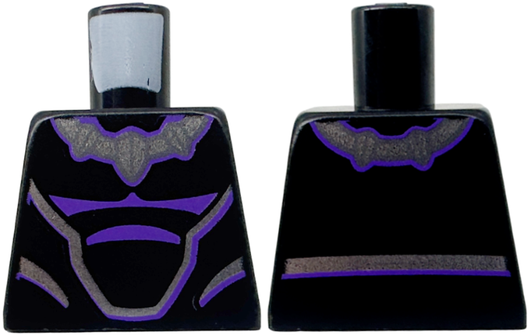 Lego Torso Dark Purple and Silver Markings and Outlines Pattern / Black