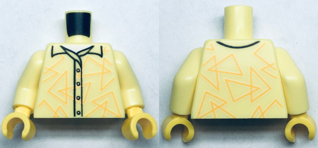 Lego Torso Button Up Shirt with Bright Light Orange Triangles and White Undershirt Pattern / Bright Light Yellow Arms / Yellow Hands