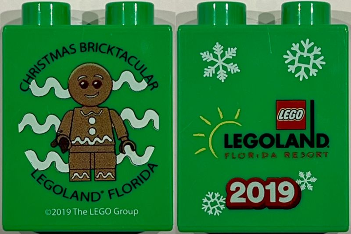 Lego Duplo, Brick 1 x 2 x 2 with Christmas Bricktacular LEGOLAND Florida Resort 2019, Gingerbread Man Minifigure Pattern