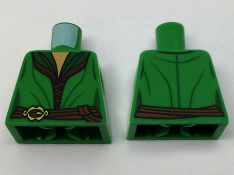 Lego Torso LotR Elven Robe over Dark Green Female Shirt, Gold Buckle Pattern / Green