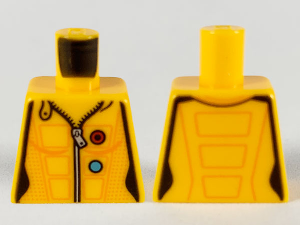 Lego Torso Female Jumpsuit, Orange Trim, Silver Zipper, Red and Medium Azure Circles Pattern / Bright Light Orange