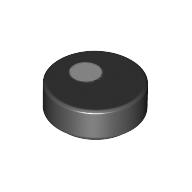 Lego Tile Round 1 x 1 with White Dot/Circle/Eye print / Black