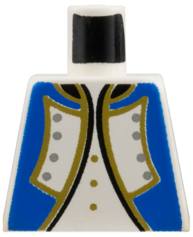 Lego Torso Imperial Governor / Admiral Blue Uniform Jacket with Black and Gold Trim and Silver Buttons over Shirt with Buttons Pattern / White