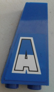 Lego Slope, Inverted 75 2 x 1 x 3 with Blue and White 'A' on Blue Background Pattern Model Left Side (Sticker) - Set 8214 / Blue