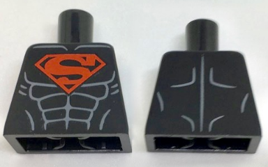 Lego Torso Shirt with Muscles and Red Superman 'S' Logo Pattern / Black