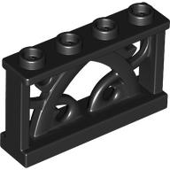 Lego Fence Ornamented 1 x 4 x 2 with 4 Studs / Black