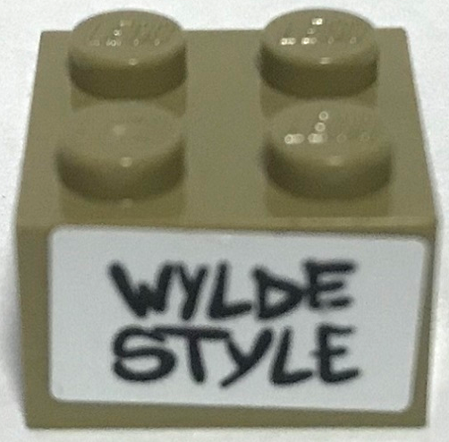 Lego Brick 2 x 2 with Black 'WYLDE STYLE' on White Background Pattern (Sticker) - Set 70922