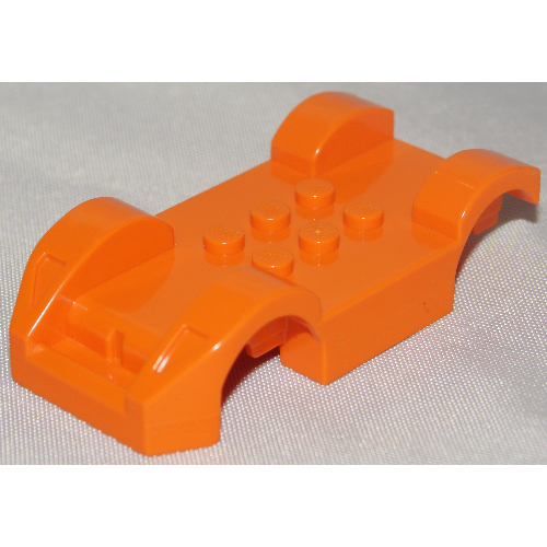 Lego Vehicle Base, 4 x 8 with Mudguards, Fast Food Racer, with Front Bumper, Headlights and Curved Rear Fenders / Orange
