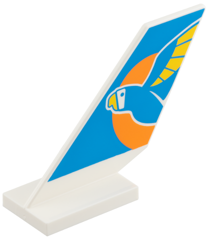 Lego Tail Shuttle with Airline Logo, Dark Azure Parrot and Sky, Orange Sun, Bright Light Orange Beak and Wings Pattern / White