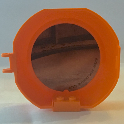 Lego Pod, Round, Half, Back with 1 x 2 Plate Orange with Dojo Sticker