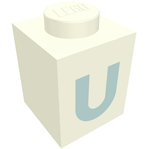 Lego Brick 1 x 1 with Blue 'U' Print (Bold Font)