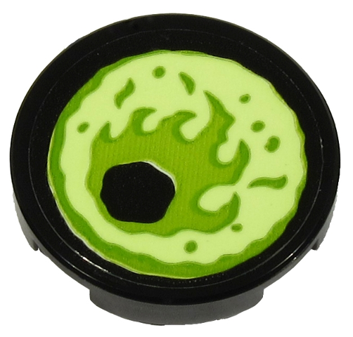Lego Tile, Round 2 x 2 with Bottom Stud Holder with Yellowish Green Eye on Black Background Pattern Model Left Side (Sticker) - Set 70432