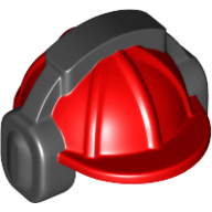 Lego Helmet, Construction / Hard Hat, Black Ear Protector / Headphones Pattern / Red