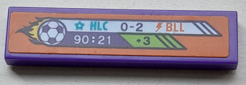 Lego Tile 1 x 4 with Scoreboard, Flaming Soccer Ball, 'HLC 0-2 BLL, '90:21' and '+3' Pattern (Sticker) - Set 41669