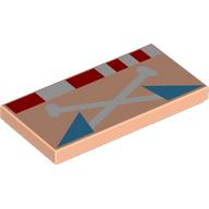 Lego Tile 2 x 4 with Red/White Rectangles, White Laces, Dark Azure Collar Print