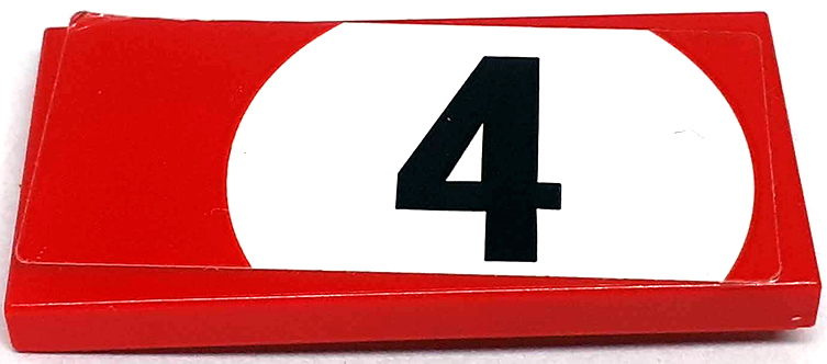 Lego Tile 2 x 4 with Black Number 4 in White Circle Pattern Model Right Side (Sticker) - Set 76906 / Red