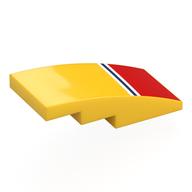 Lego Brick Curved 4 x 2 No Studs with White/Dark Blue Lines, Red Rectangle Print / Yellow