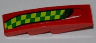Lego Slope, Curved 4 x 1 with Lime and Green Checkered Stripe Pattern Model Right Side (Sticker) - Set 7967 / Red