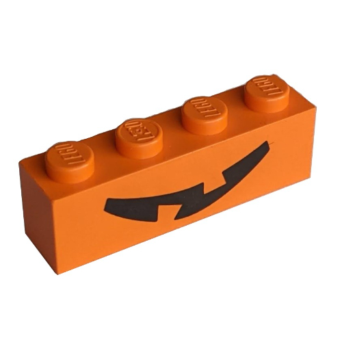 Lego Brick 1 x 4 with Pumpkin Jack O' Lantern Mouth Print / Orange