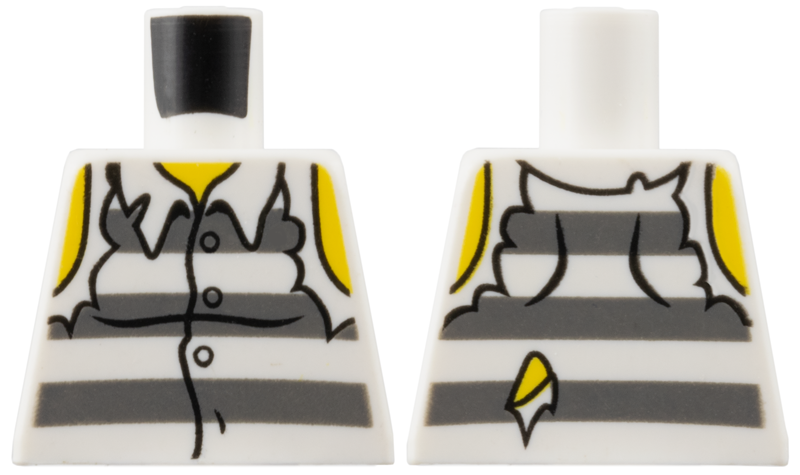 Lego Torso Town Prisoner Shirt with Prison Stripes and Torn out Sleeves Pattern / White