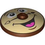 Lego Dish 4 x 4 Inverted [Radar] with Clock Face (Cogsworth) Print / Reddish Brown