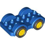 Lego Duplo Car Base 2 x 6 - 4 Yellow Wheels with Black Tires on 4 Fixed Axles / Blue