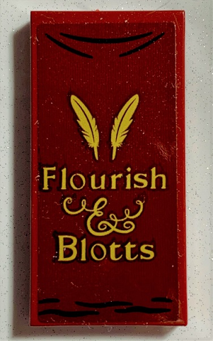 Lego Tile 2 x 4 with Feathers and 'Flourish & Blotts' Pattern (Sticker) - Set 75978 / Dark Red