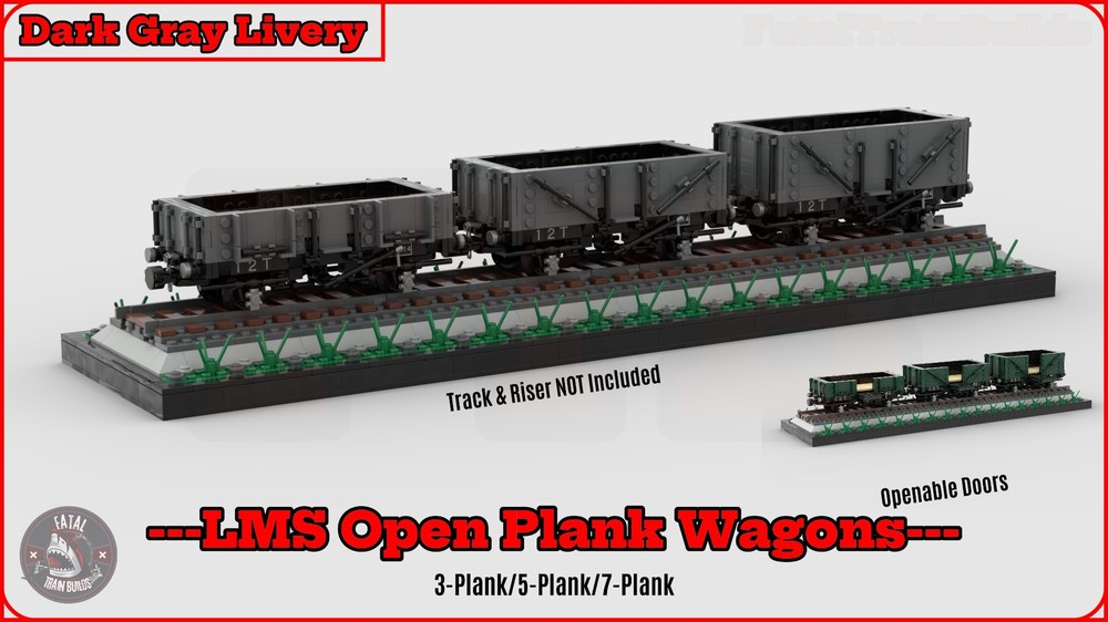 Lego (Dark Gray) LMS Open Plank Wagons