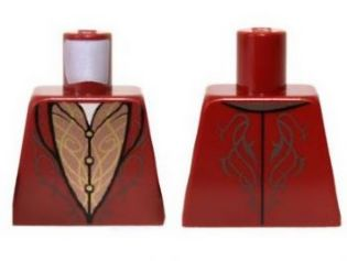 Lego Torso LotR Elven Coat with Gold Scrollwork Pattern (Elrond) / Dark Red