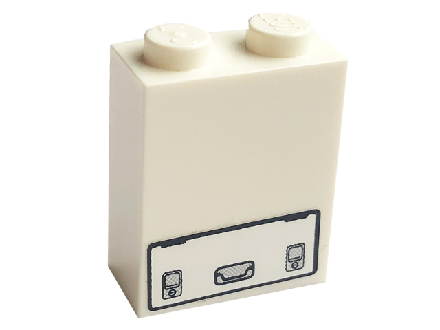 Lego Brick 1 x 2 x 2 with Inside Axle Holder with Service Door with Handle Pattern (Sticker) - Set 7743