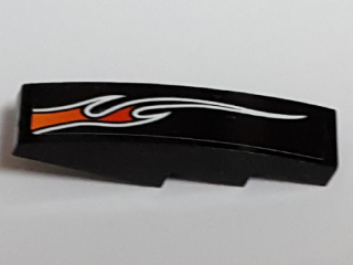 Lego Slope, Curved 4 x 1 with Large Orange and Red Flame Pattern Model Left Side (Sticker) - Set 8164 / Black