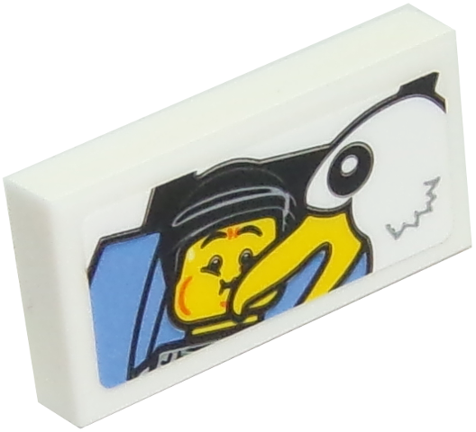 Lego Tile 1 x 2 with Queasy Rider Photo and Photobombing Seagull Pattern (Sticker) - Set 10261 / White