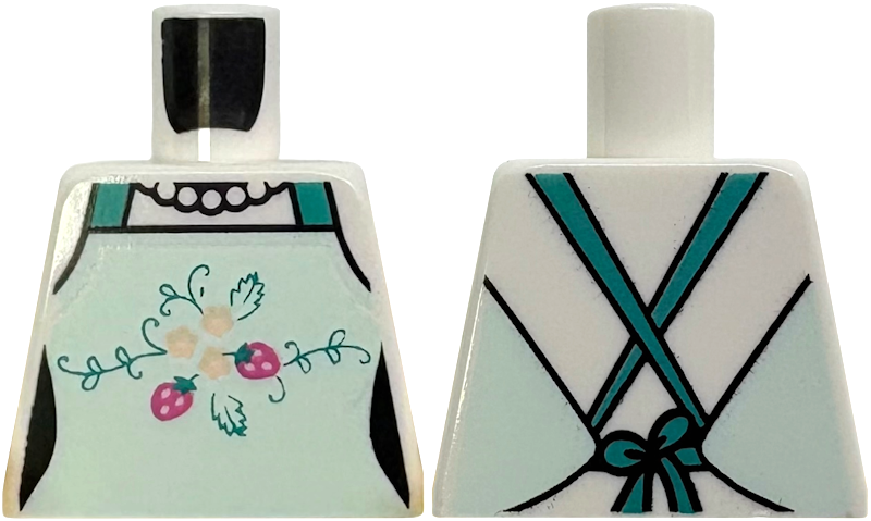 Lego Torso Female Light Aqua Apron with Leaves, Light Nougat Flowers and Dark Pink Strawberries, Dark Turquoise Straps, Beaded Necklace Pattern / White