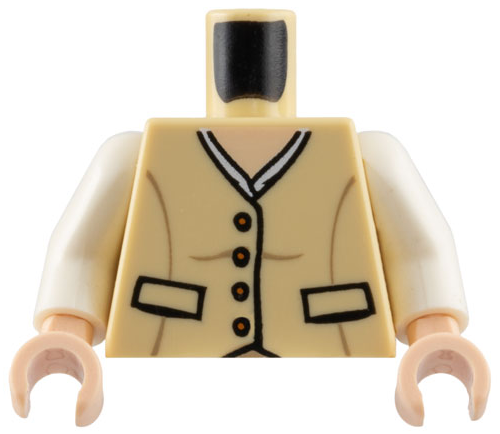 Lego Torso Female Vest with Pockets and Dark Orange Buttons, Light Nougat Neck Pattern / White Arms / Light Nougat Hands